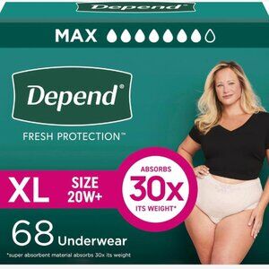 Depend Adult Diapers for Women, Maximum, XL, Blush (68 count)